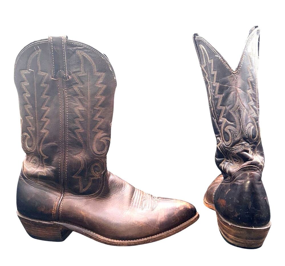 Code West Men’s Brown Leather Western Cowboy Boots Size 10.5 M Made in USA